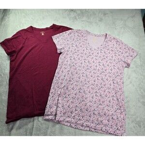 2 Blue Mountain V Neck T Shirt Women's Large Pink Burgundy Short Sleeve Casual